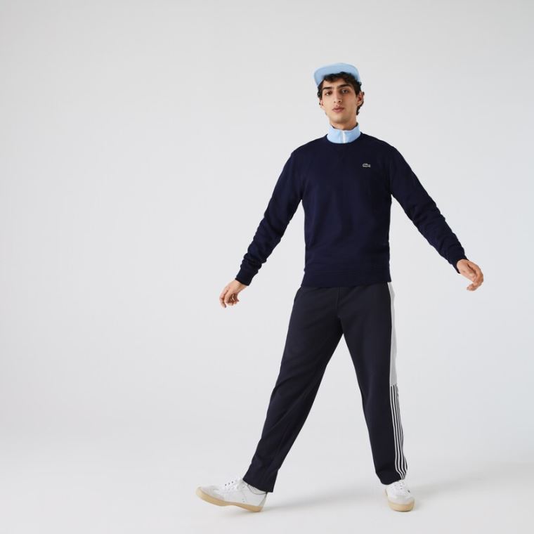 Lacoste SPORT Crew Neck Fleece Sweatshirt Marineblå Blå | h1kw4ZUt