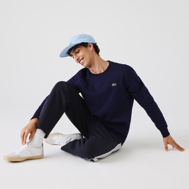 Lacoste SPORT Crew Neck Fleece Sweatshirt Marineblå Blå | h1kw4ZUt