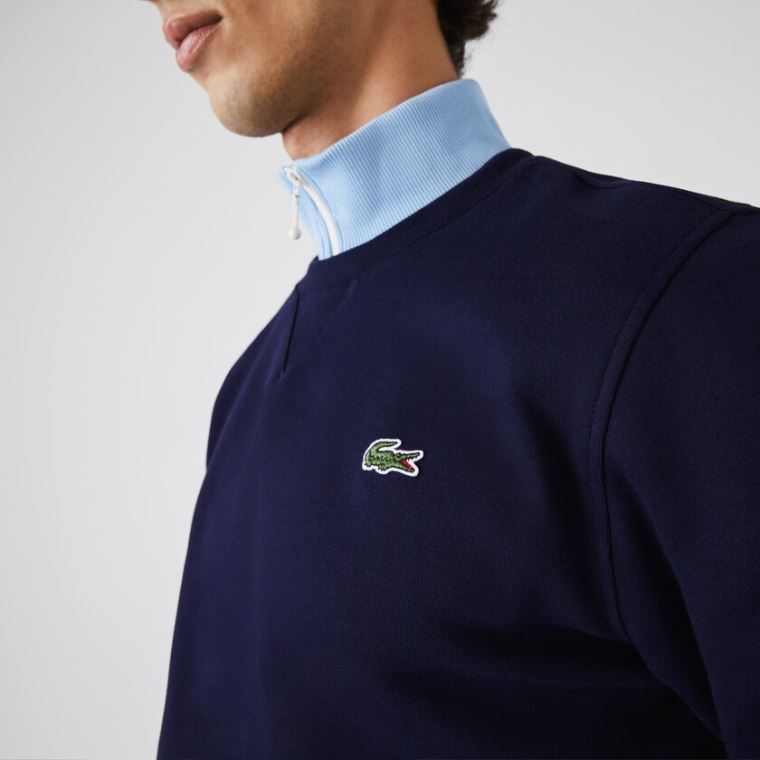 Lacoste SPORT Crew Neck Fleece Sweatshirt Marineblå Blå | h1kw4ZUt