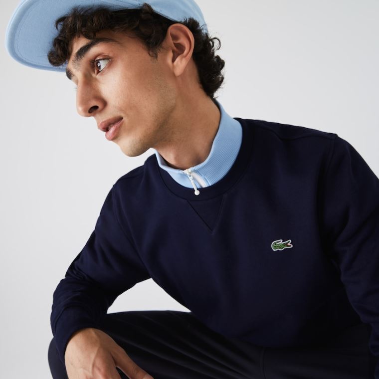 Lacoste SPORT Crew Neck Fleece Sweatshirt Marineblå Blå | h1kw4ZUt