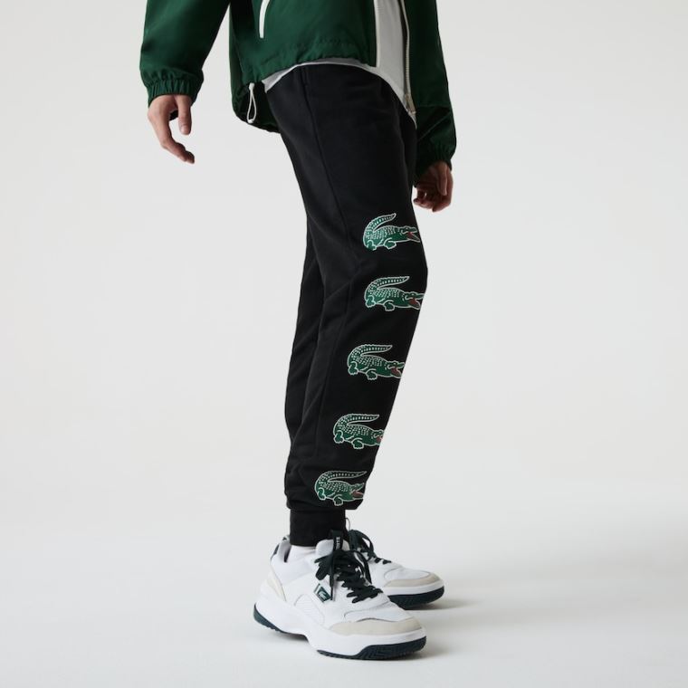 Lacoste SPORT Crocodile Print Fleece Jogging Pants Svarte | ioZOqZfm