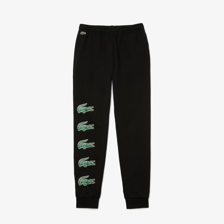 Lacoste SPORT Crocodile Print Fleece Jogging Pants Svarte | ioZOqZfm