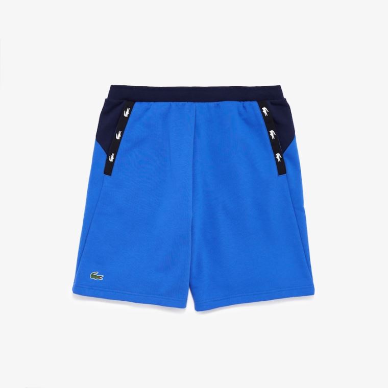 Lacoste SPORT Crocodile Striped Colorblock Fleece Shorts Blå Marineblå Blå | tqjaTPpX