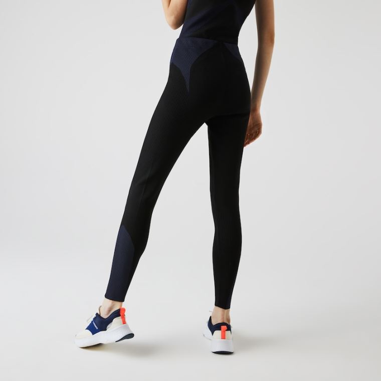 Lacoste SPORT Ergonomic Knit Leggings Svarte Marineblå Blå | T2k9dd1s