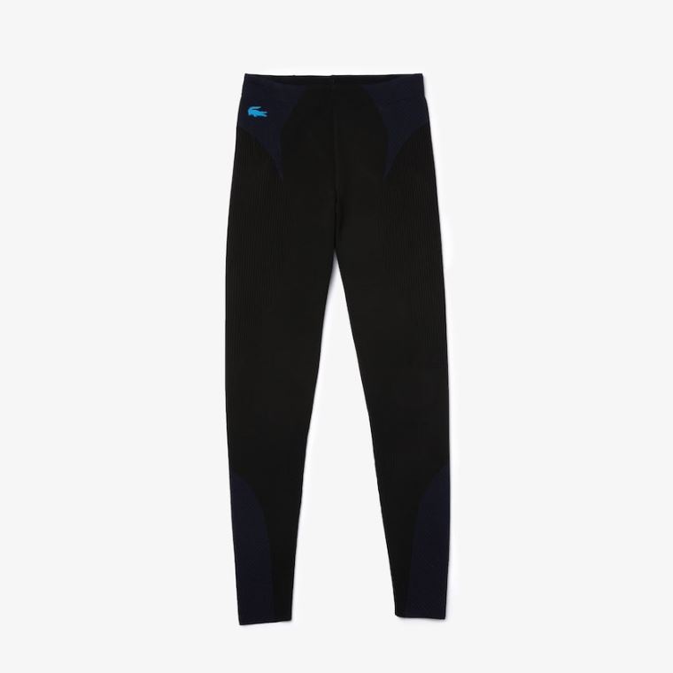 Lacoste SPORT Ergonomic Knit Leggings Svarte Marineblå Blå | T2k9dd1s