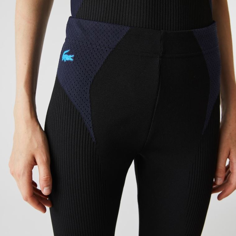 Lacoste SPORT Ergonomic Knit Leggings Svarte Marineblå Blå | T2k9dd1s