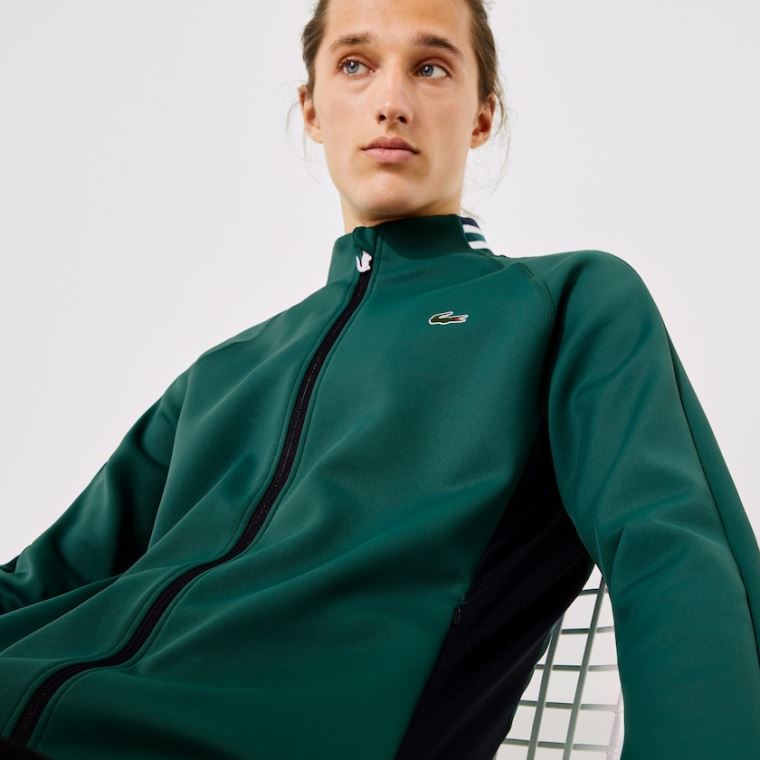 Lacoste SPORT Ergonomic Stretch Zip Golf Sweatshirt Grønn Marineblå Blå Hvite | deUuypsH