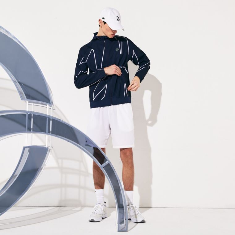 Lacoste SPORT French Open Hette Zip Jacket Marineblå Blå Hvite | 9L4TE5Bw