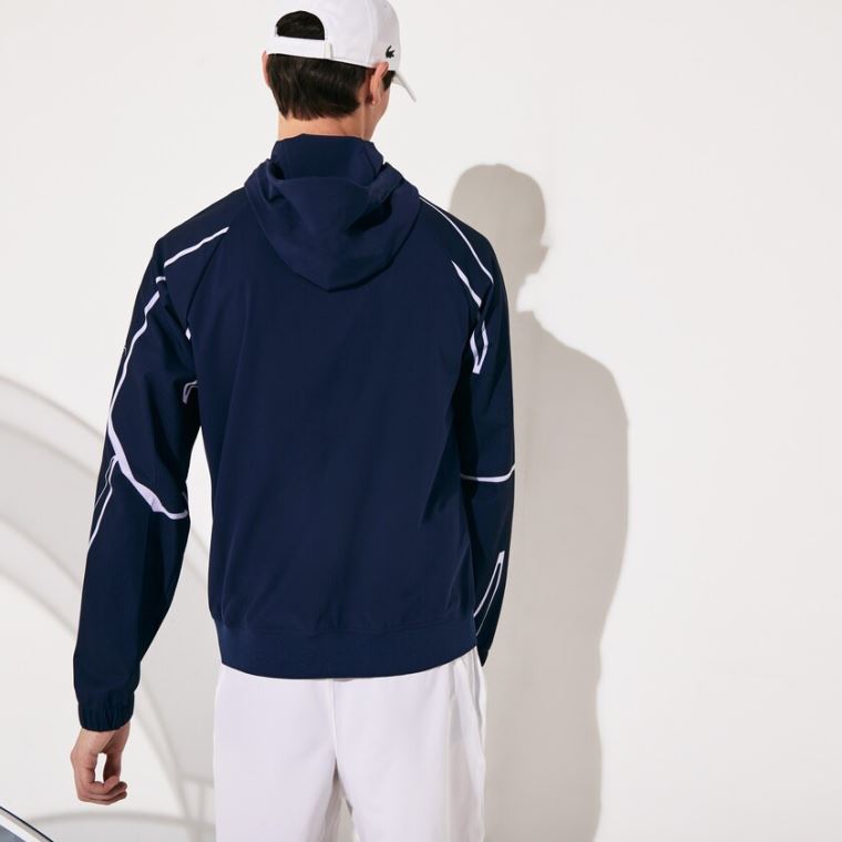 Lacoste SPORT French Open Hette Zip Jacket Marineblå Blå Hvite | 9L4TE5Bw