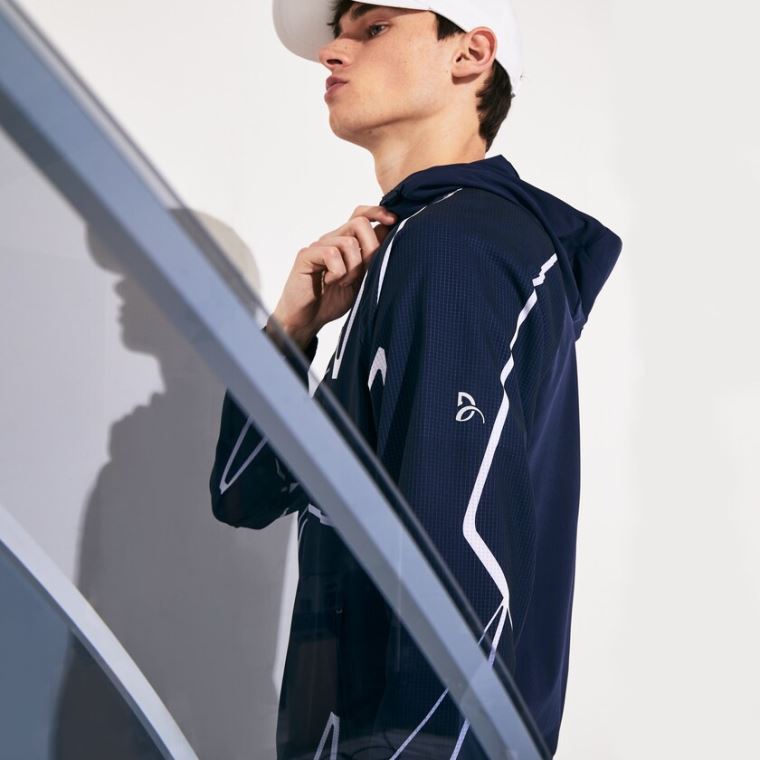 Lacoste SPORT French Open Hette Zip Jacket Marineblå Blå Hvite | 9L4TE5Bw