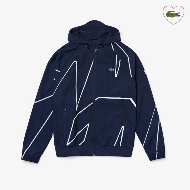 Lacoste SPORT French Open Hette Zip Jacket Marineblå Blå Hvite | 9L4TE5Bw