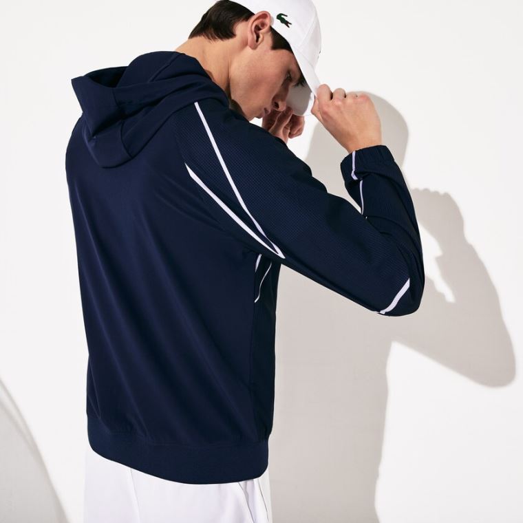 Lacoste SPORT French Open Hette Zip Jacket Marineblå Blå Hvite | 9L4TE5Bw