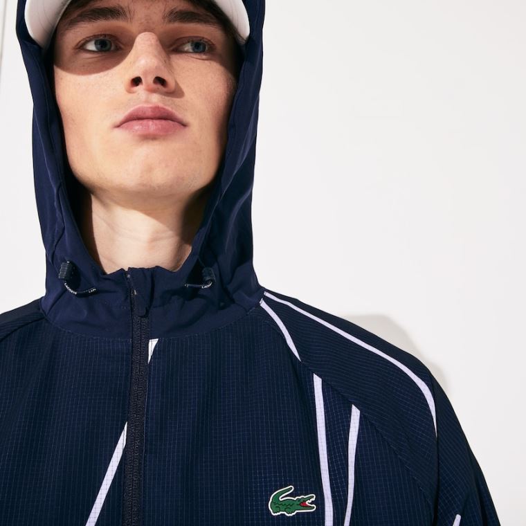 Lacoste SPORT French Open Hette Zip Jacket Marineblå Blå Hvite | 9L4TE5Bw