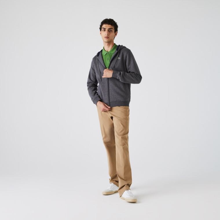 Lacoste SPORT Full-Zip Fleece Hoodie Grå Marineblå Blå | AVxcXDd1