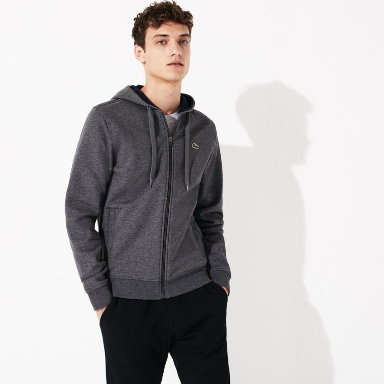 Lacoste SPORT Full-Zip Fleece Hoodie Grå Marineblå Blå | AVxcXDd1