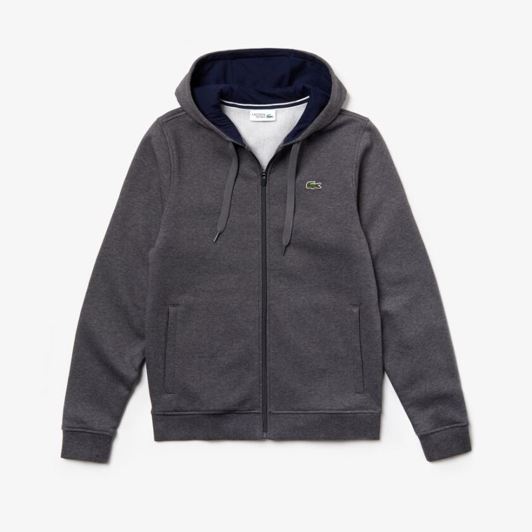 Lacoste SPORT Full-Zip Fleece Hoodie Grå Marineblå Blå | AVxcXDd1