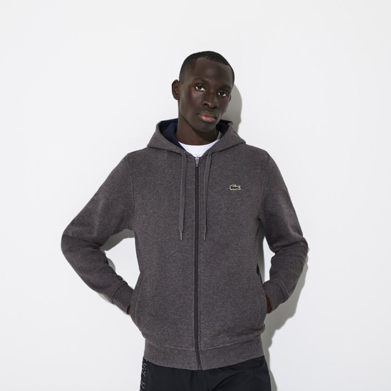 Lacoste SPORT Full-Zip Fleece Hoodie Grå Marineblå Blå | AVxcXDd1