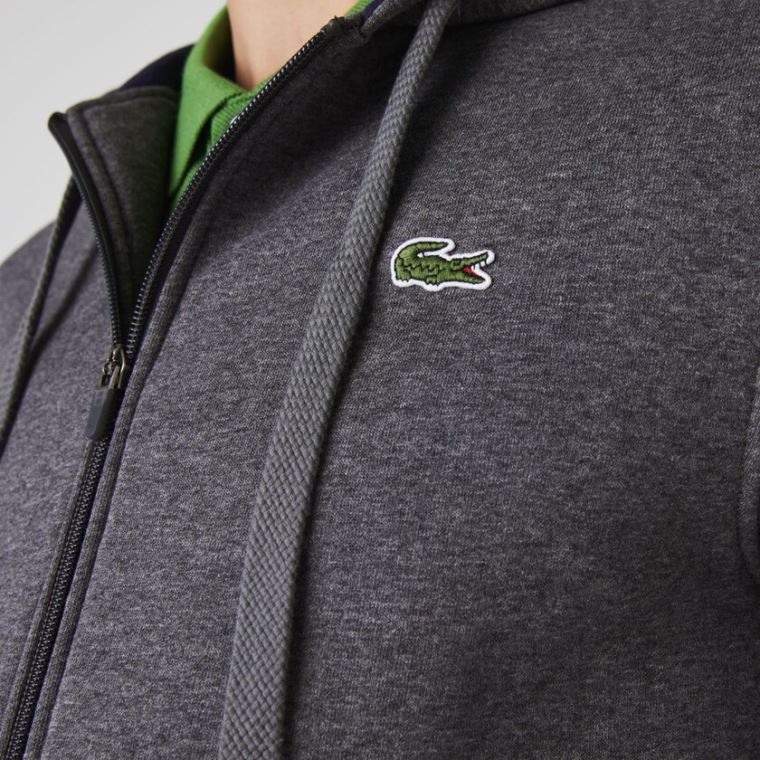 Lacoste SPORT Full-Zip Fleece Hoodie Grå Marineblå Blå | AVxcXDd1