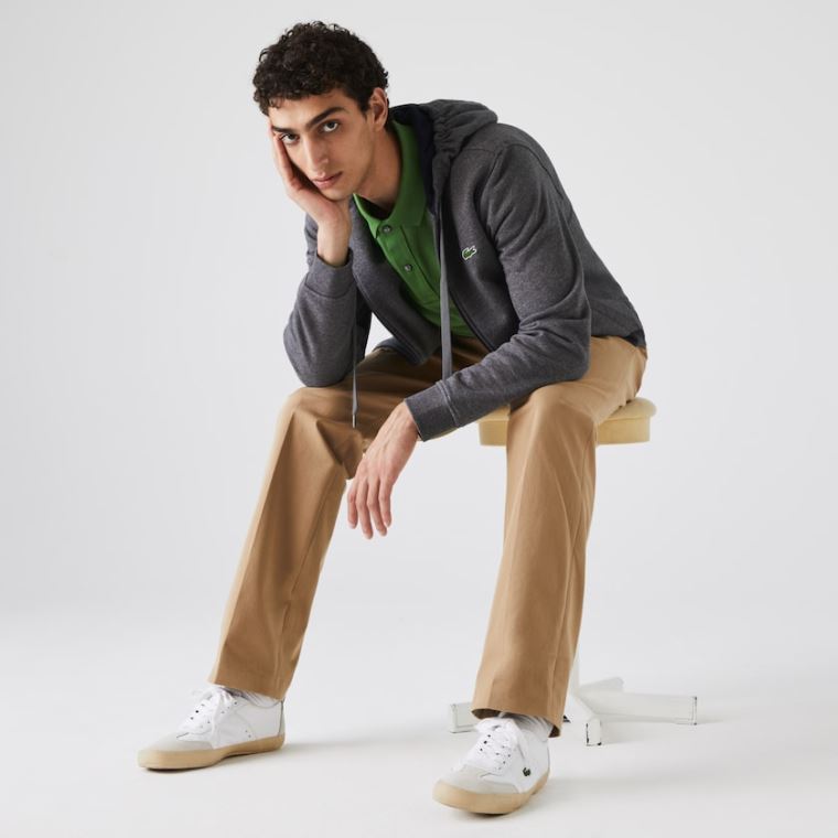 Lacoste SPORT Full-Zip Fleece Hoodie Grå Marineblå Blå | AVxcXDd1