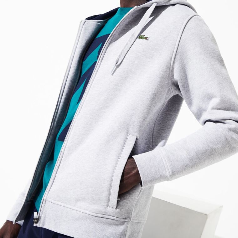 Lacoste SPORT Full-Zip Fleece Hoodie Grå Marineblå Blå | kkYMftWM