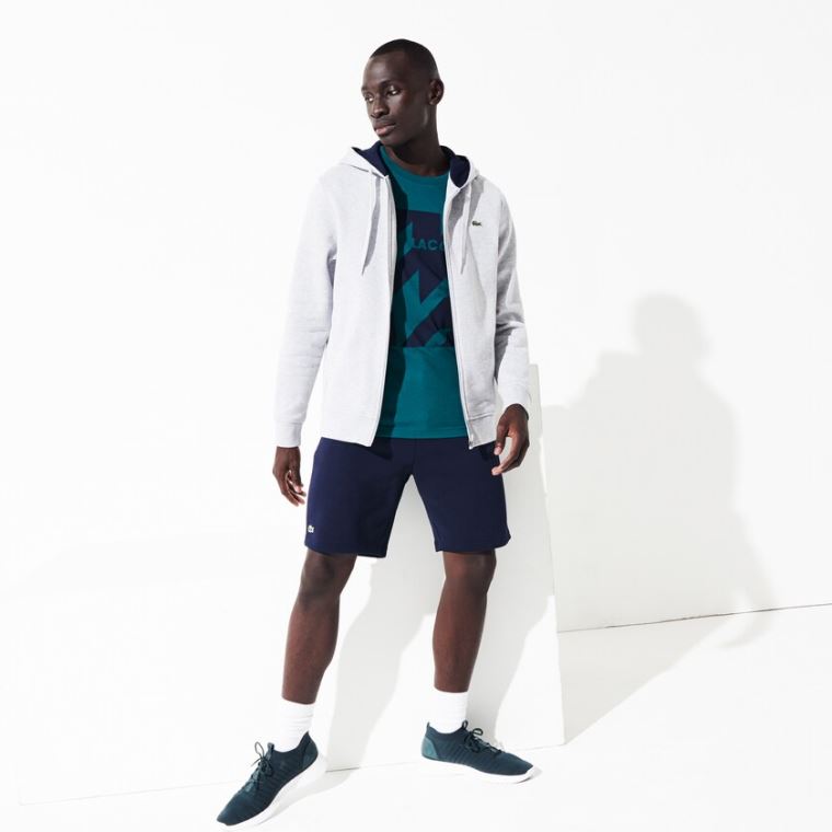 Lacoste SPORT Full-Zip Fleece Hoodie Grå Marineblå Blå | kkYMftWM