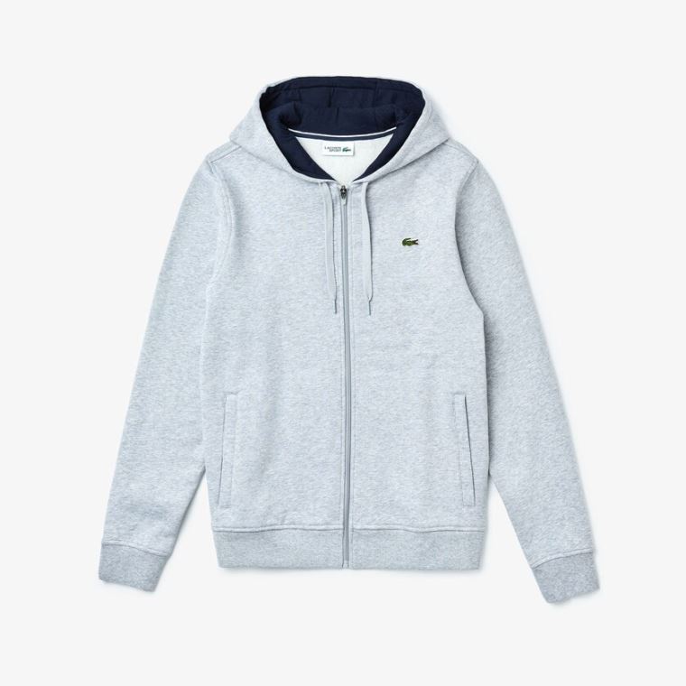 Lacoste SPORT Full-Zip Fleece Hoodie Grå Marineblå Blå | kkYMftWM