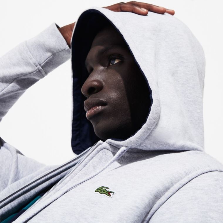 Lacoste SPORT Full-Zip Fleece Hoodie Grå Marineblå Blå | kkYMftWM