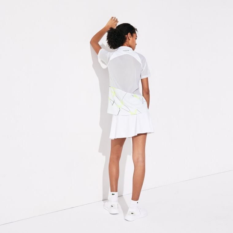 Lacoste SPORT Geometric Print Pustende Tennis Polo Hvite Gul Svarte | YNeZdpx4