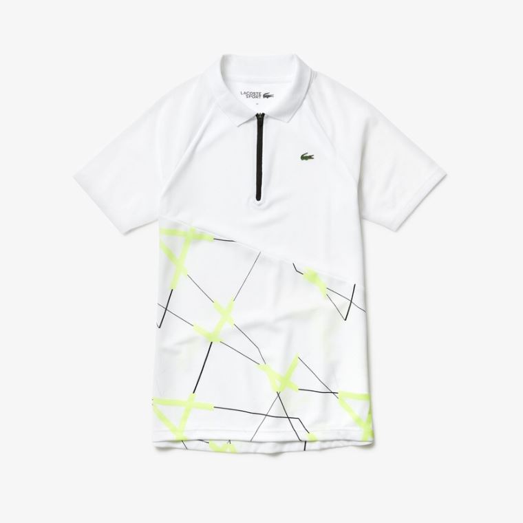 Lacoste SPORT Geometric Print Pustende Tennis Polo Hvite Gul Svarte | YNeZdpx4