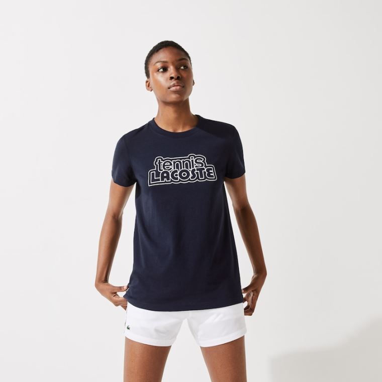 Lacoste SPORT Graphic-Print Tennis T-shirt Marineblå Blå | FREDjPbe