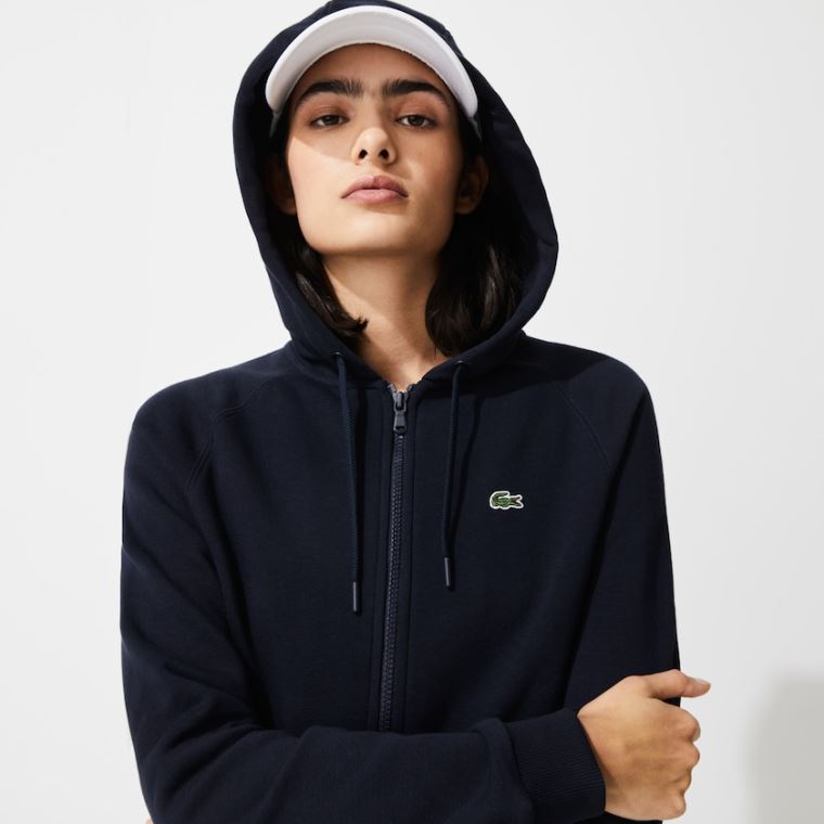 Lacoste SPORT Hette Fleece Zip Tennis Sweatshirt Marineblå Blå | LowqpWoJ