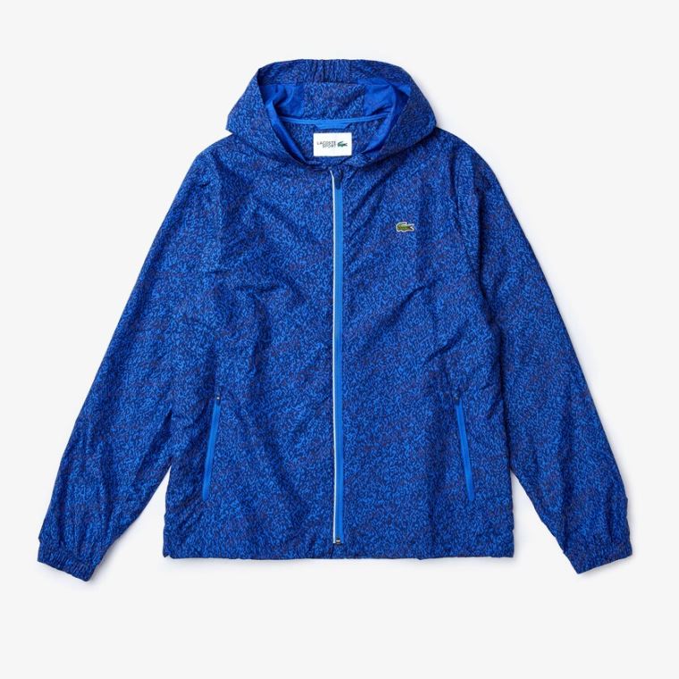 Lacoste SPORT Hette Print Zip Jacket Marineblå Blå Blå | R9sqJpIy