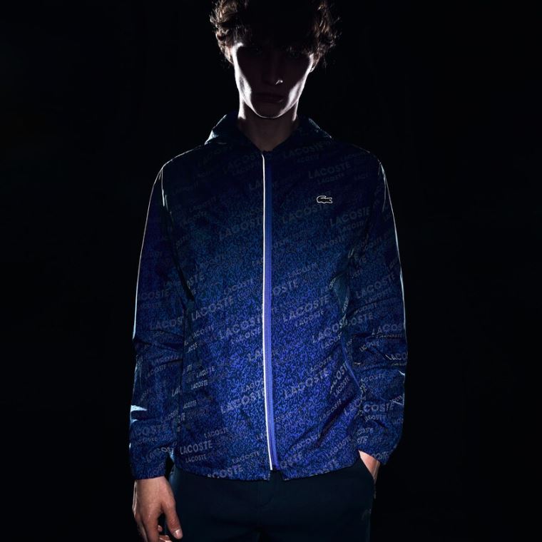 Lacoste SPORT Hette Print Zip Jacket Marineblå Blå Blå | R9sqJpIy