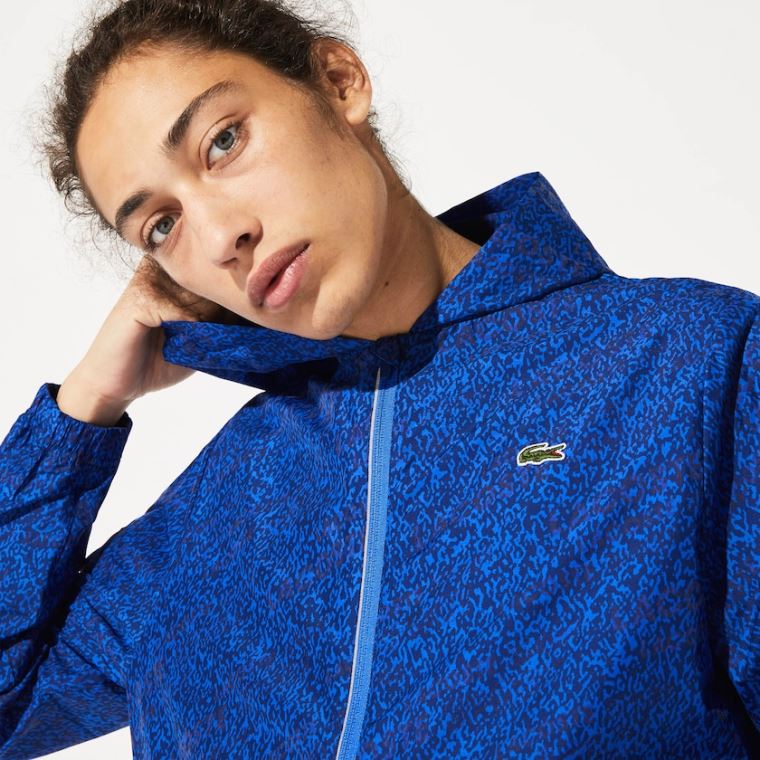 Lacoste SPORT Hette Print Zip Jacket Marineblå Blå Blå | R9sqJpIy