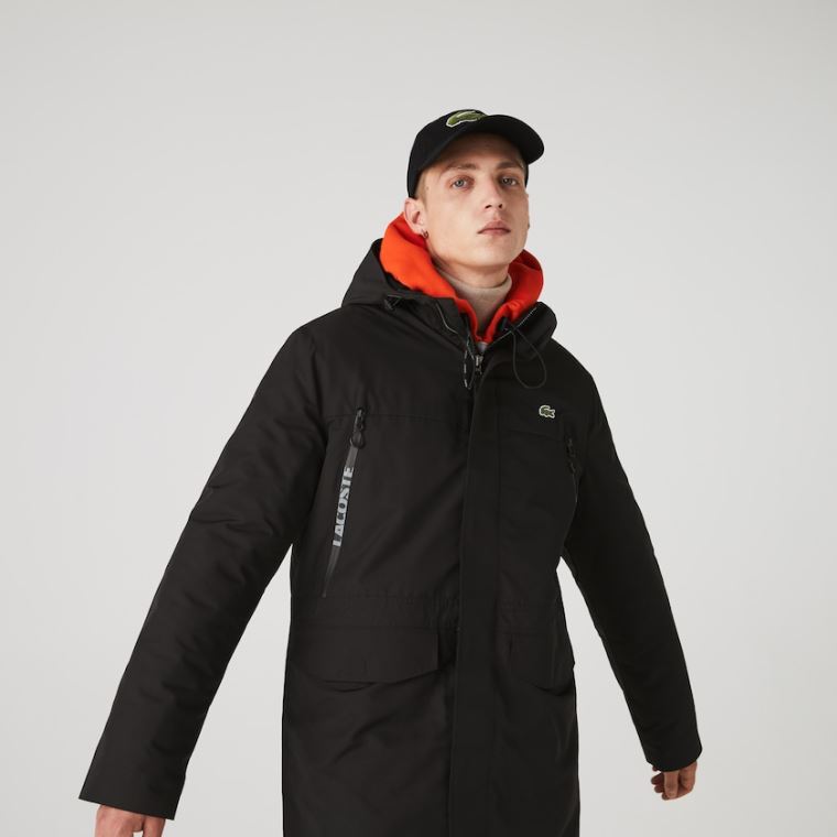 Lacoste SPORT Hette Quilted Parka Svarte | xqXsZLwd