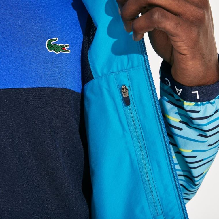 Lacoste SPORT Hette Tennis Windbreaker Turkis Marineblå Blå Turkis Gul Hvite | ZzR8sNjE