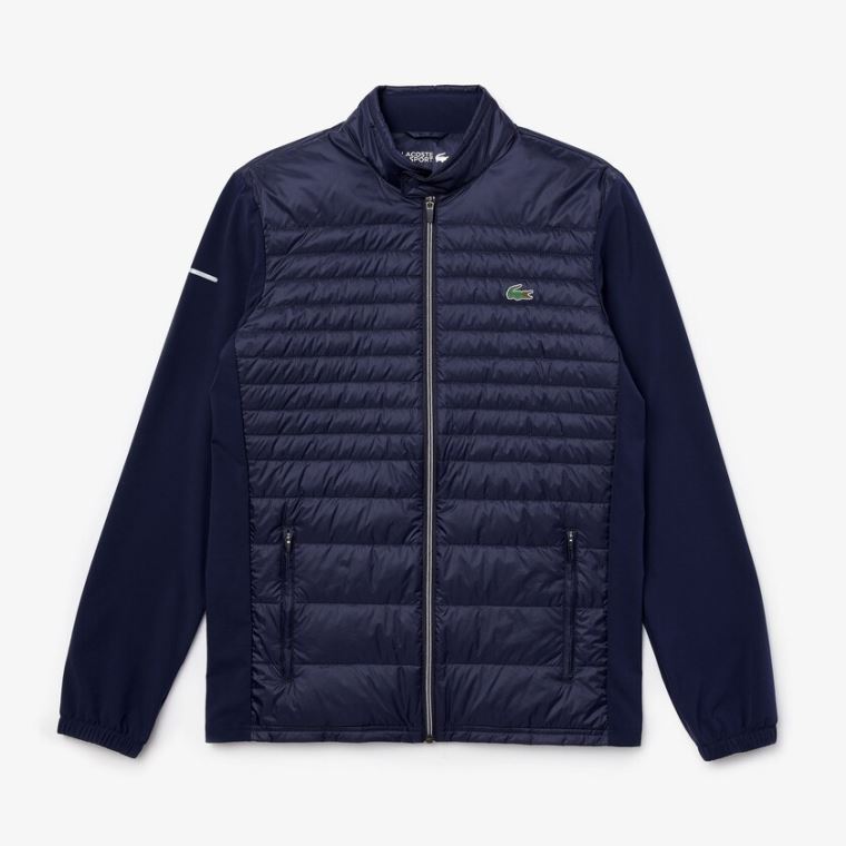 Lacoste SPORT Lette Vann-Resistant Quilted Golf Jacket Marineblå Blå | h8XoW0oN