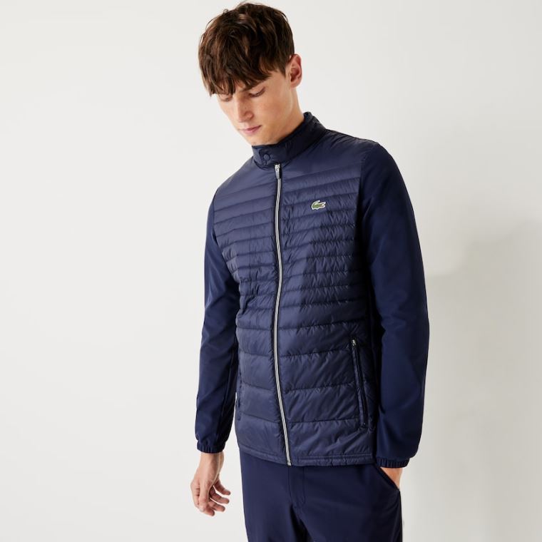 Lacoste SPORT Lette Vann-Resistant Quilted Golf Jacket Marineblå Blå | h8XoW0oN