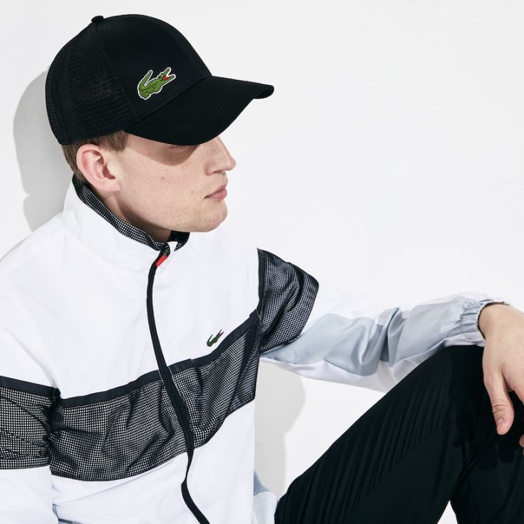 Lacoste SPORT Mesh Panel Bomull Cap Svarte | U1TGSjOy