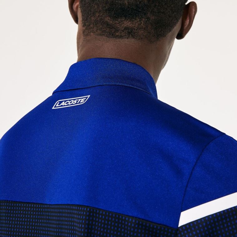 Lacoste SPORT Mesh Panel Pustende Tennis Polo Shirt Blå Svarte Hvite | 02yshDLw