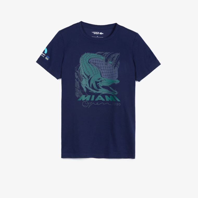 Lacoste SPORT Miami Open Crocodile Print T-shirt Marineblå Blå | tflwAiZR