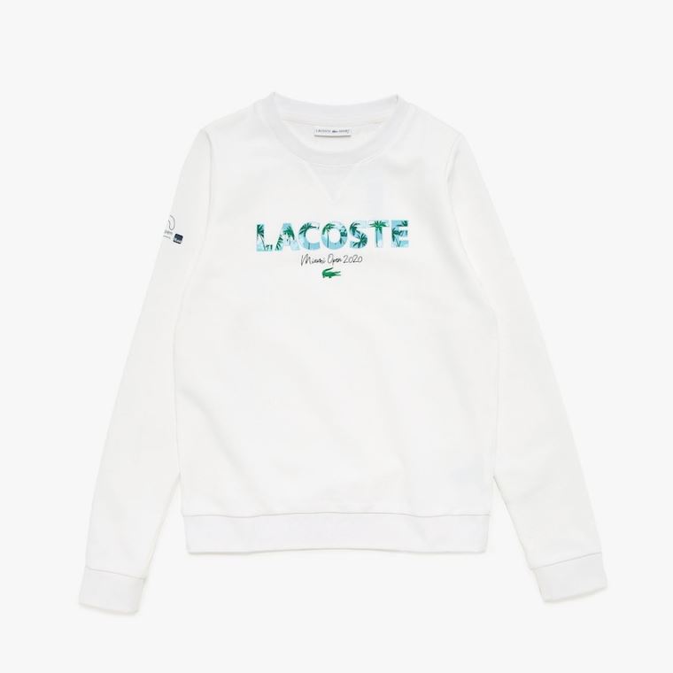 Lacoste SPORT Miami Open Print Fleece Sweatshirt Hvite Marineblå Blå | 045ZfPsr