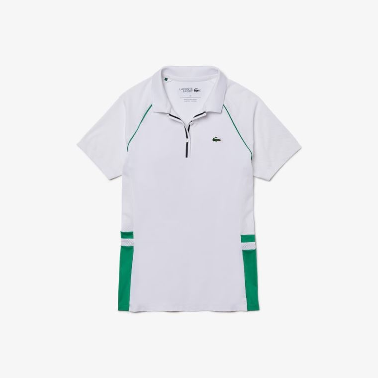 Lacoste SPORT Mixed-Matterial Pustende Stretch Tennis Polo Hvite Grønn Marineblå Blå | bmE3S9YQ