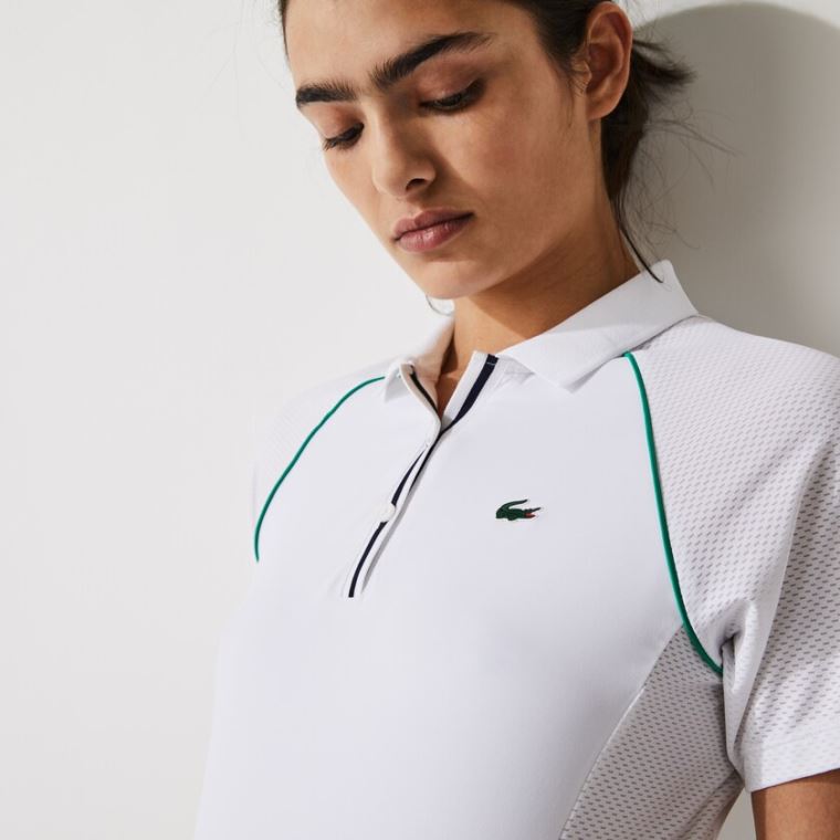 Lacoste SPORT Mixed-Matterial Pustende Stretch Tennis Polo Hvite Grønn Marineblå Blå | bmE3S9YQ