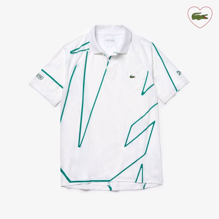 Lacoste SPORT Novak Djokovic Printed Pustende Polo Shirt Hvite Grønn | OWZZVMZZ