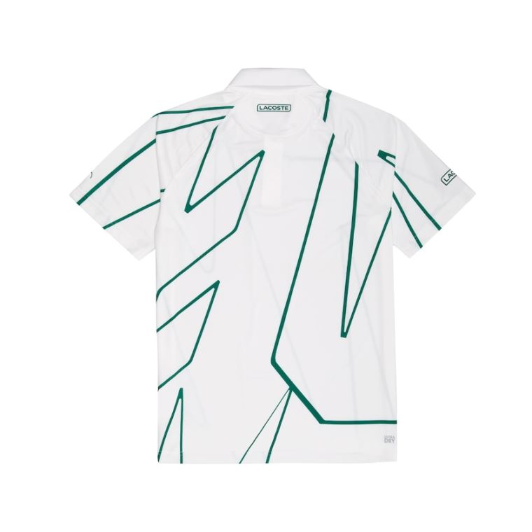 Lacoste SPORT Novak Djokovic Printed Pustende Polo Shirt Hvite Grønn | vNl5jMgJ