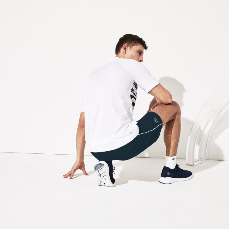 Lacoste SPORT Novak Djokovic Stretch Print Jersey Polo Hvite Marineblå Blå | HDZTBJ6m