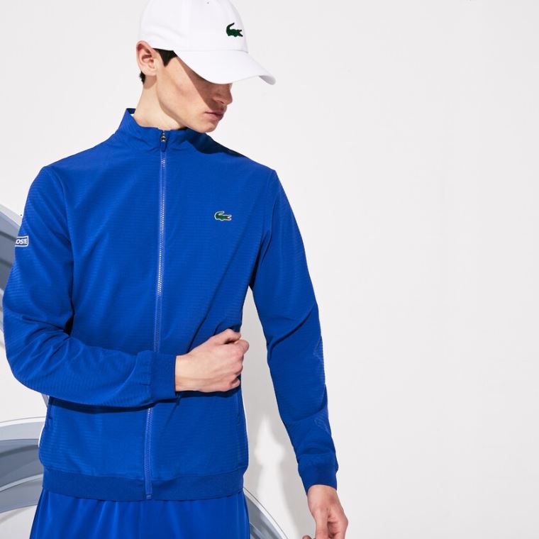 Lacoste SPORT Novak Djokovic Textured Zip Jacket Blå Hvite | FTiciuVp