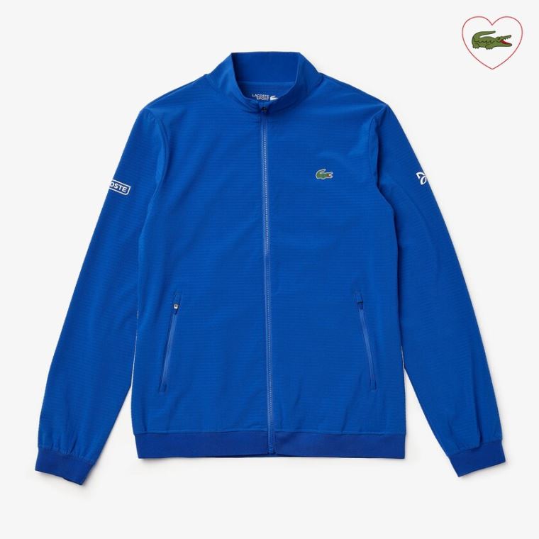 Lacoste SPORT Novak Djokovic Textured Zip Jacket Blå Hvite | FTiciuVp