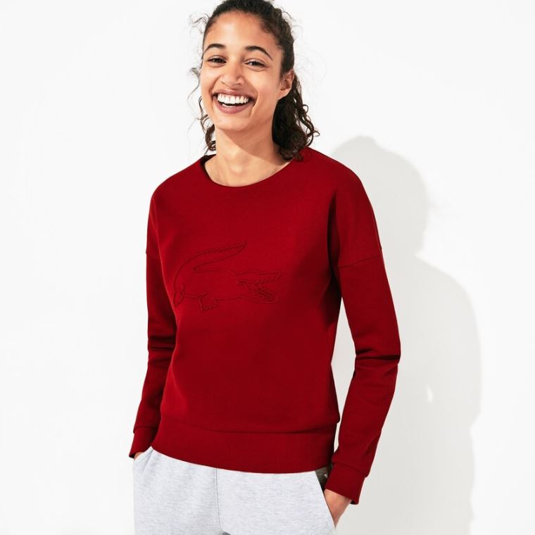 Lacoste SPORT Oversize Croc Bomull-Blend Sweatshirt Mørke Rød | XATNUK0F